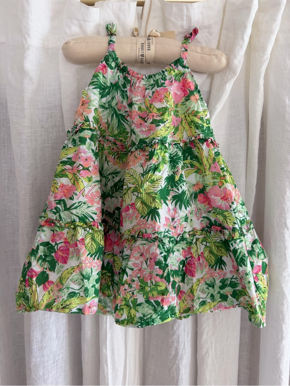 Janie and Jack Green and Pink Tropical Floral Sundress